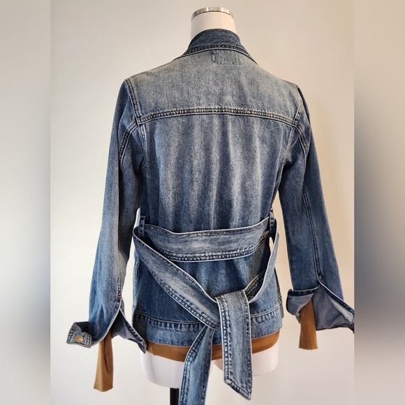 || LUCKY BRAND || denim jacket, zip up, belted, size extra small, coat, blue - Picture 5 of 7